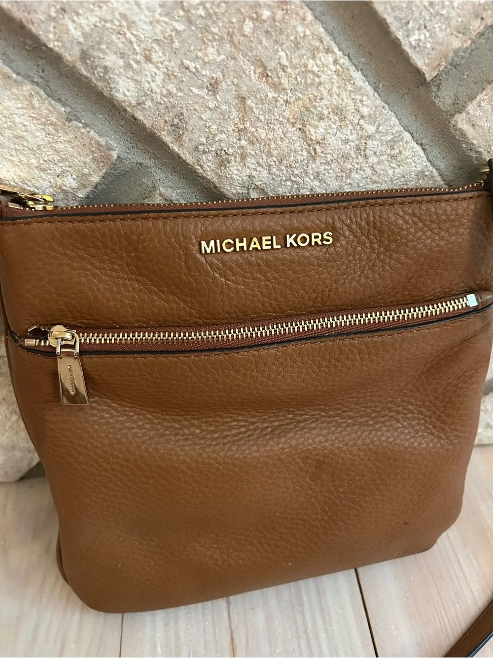 Michael Kors Cognac Pebbled Leather Crossbody